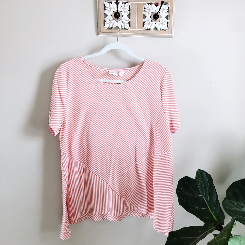 Chico’s Striped Short Sleeve Shirt 3 EUC